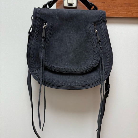 Rebecca Minkoff Crossbody Saddle Bag Black Nubuck Leather Vanity Satchel AUTH. - Picture 2 of 10